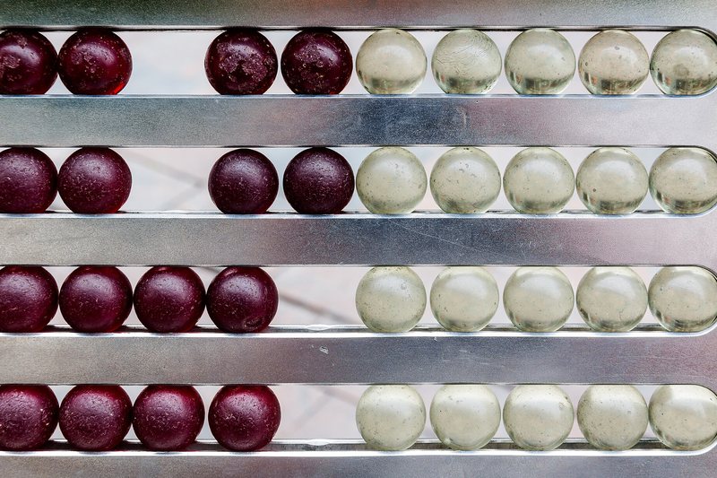 Rows of wooden abacus beads